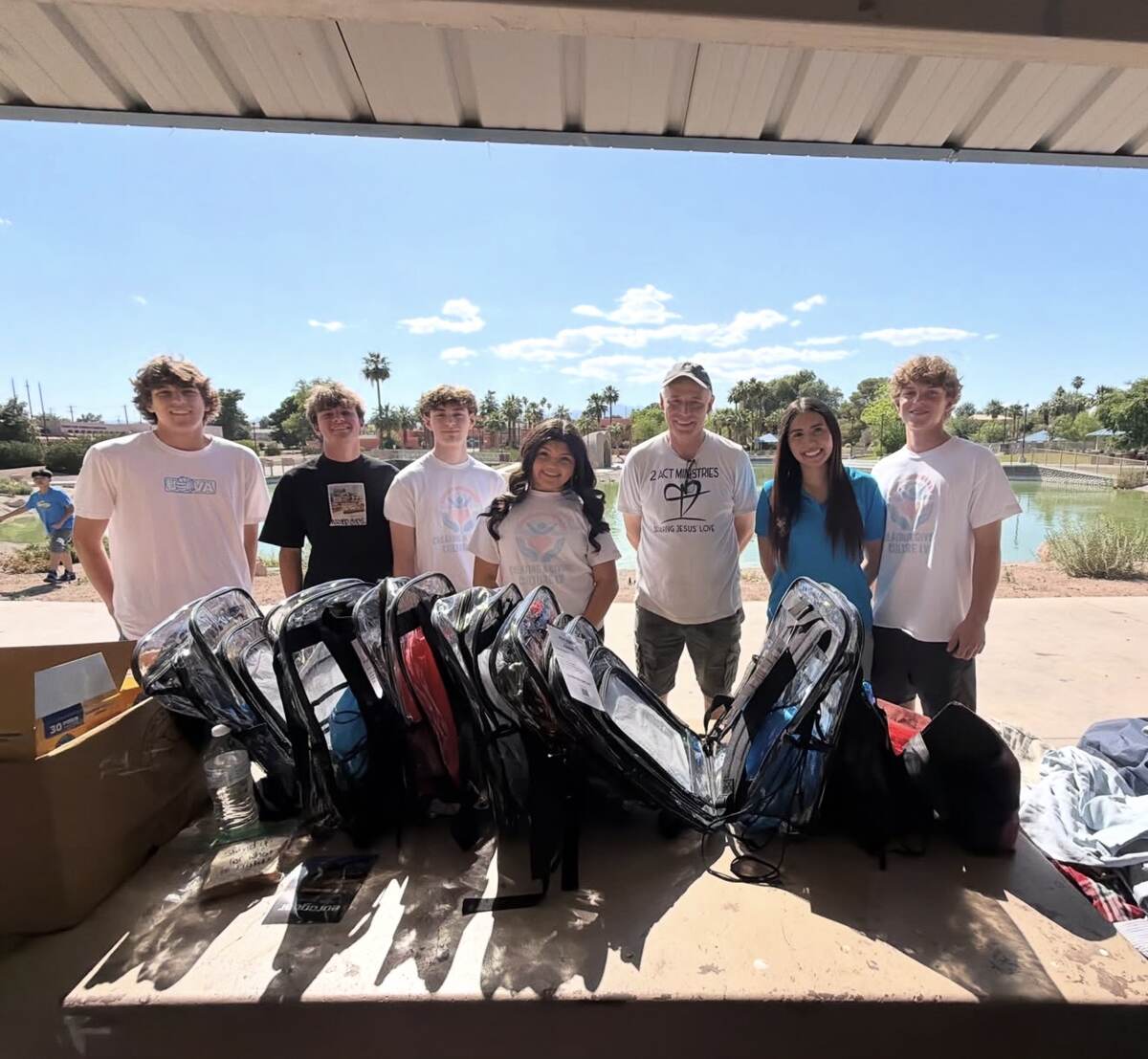 Creating a Giving Culture LV youth volunteers with 2ACT Ministries and packed backpacks