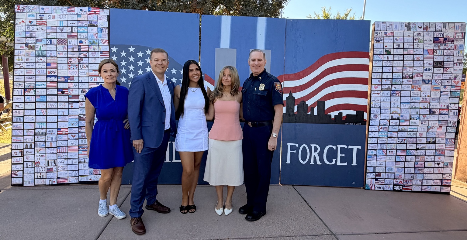 Aiyana Castro with community leaders and a first responder at the JustServe 9/11 Community Day of Service