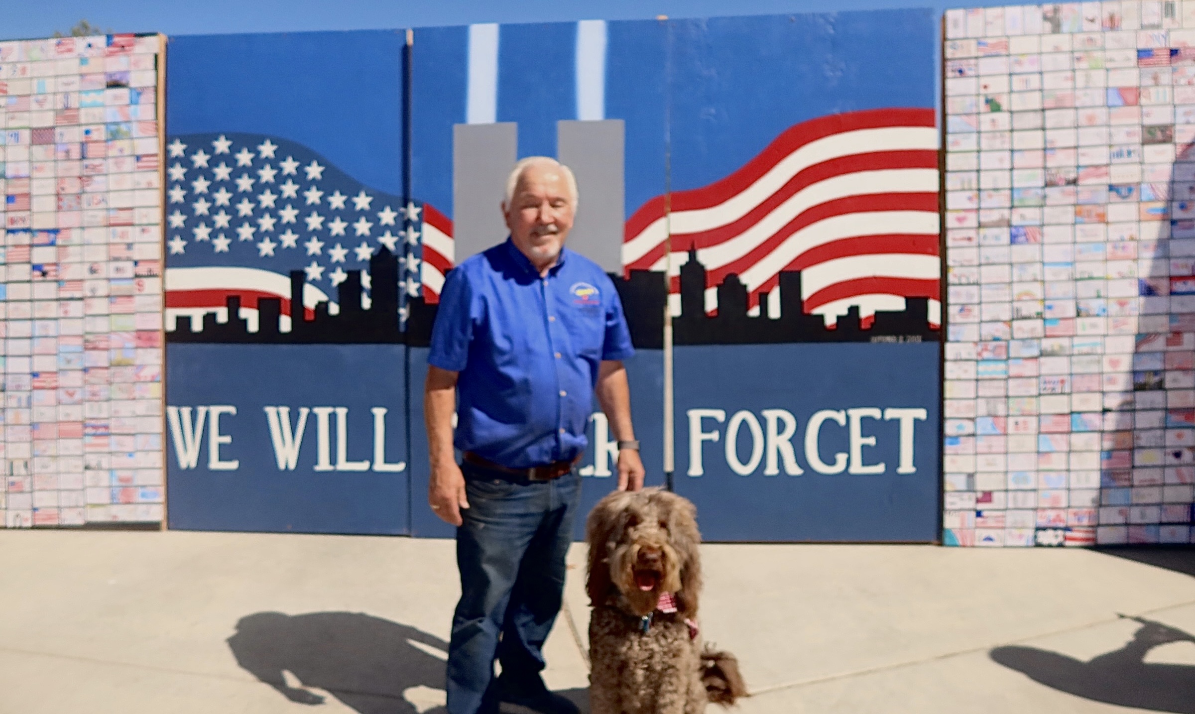 Community members beside the youth-created Las Vegas 9/11 Remembrance Wall